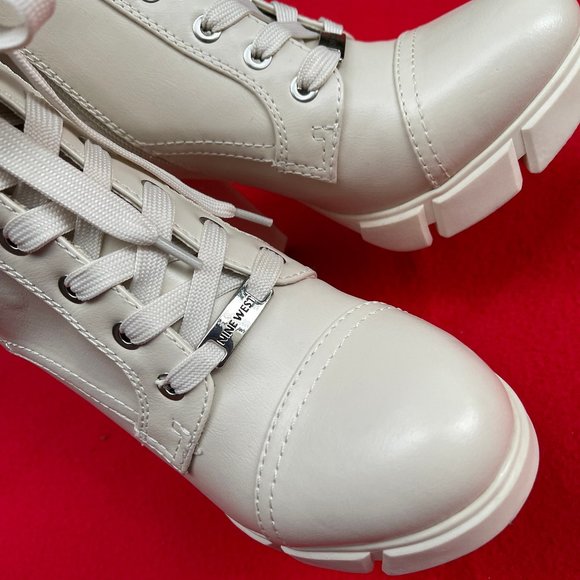 NWT Nine West Off White Leather combat ankle boots - Picture 4 of 11